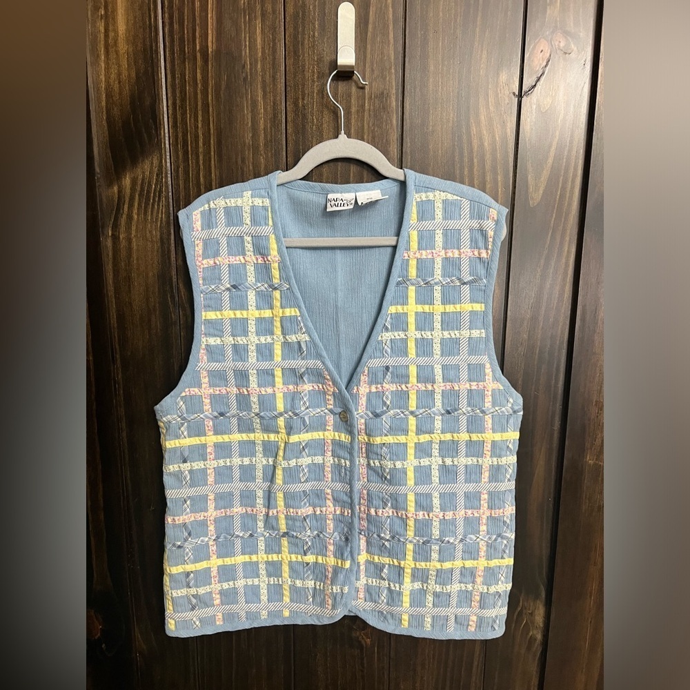 Vintage 1990s Women's Vest Cottage Core Napa Valley Lattice Patchwork-Size:L